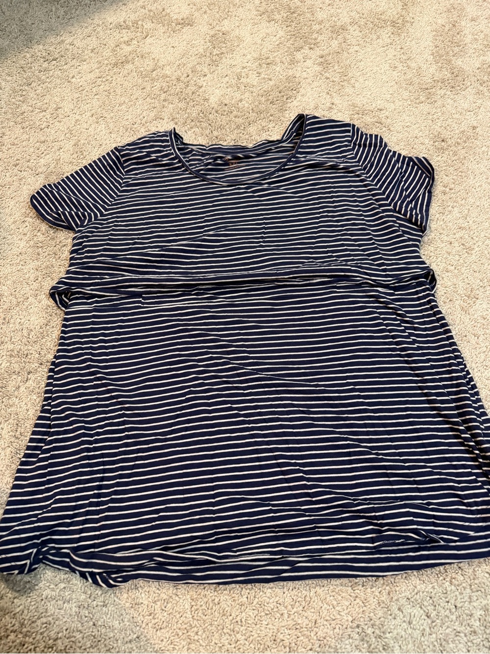 XXL Navy & White Striped Short Sleeve Women's Nursing Top